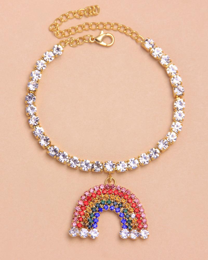 

1pc Rhinestone Fashion Jewelry Rainbow Stripe Beach Anklet, Gold