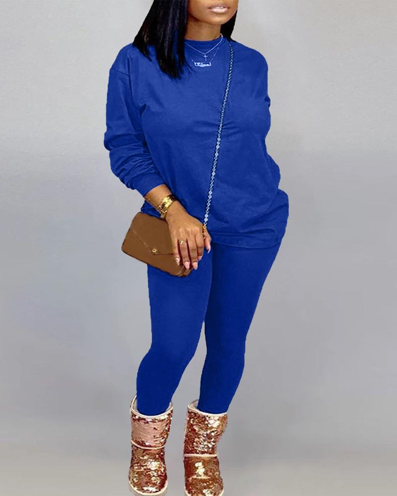 

Long Sleeve Casual Top & Pants Set, Blue