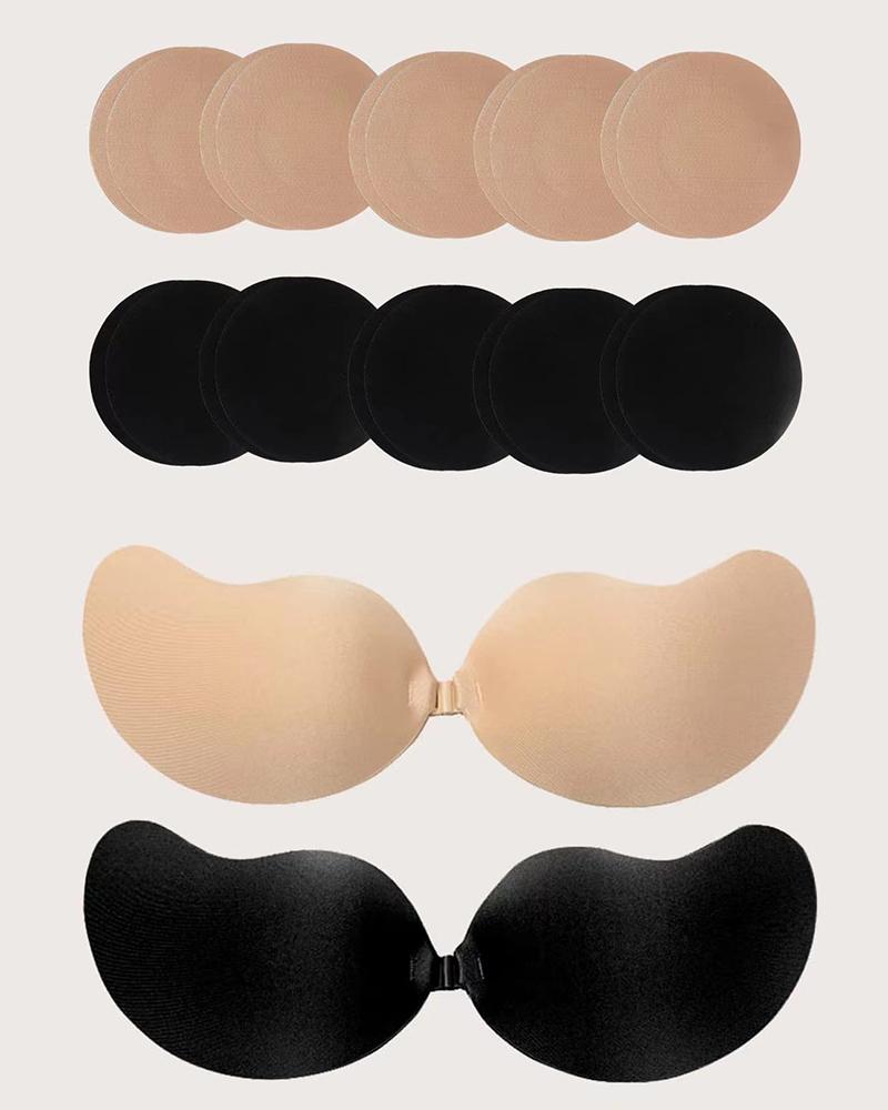 

2Pack Plain Self Adhesive Bras & 10Pairs Nipple Covers Set, Black