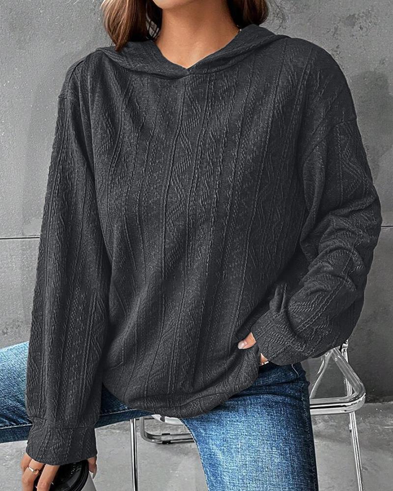 

Long Sleeve Cable Knit Hooded Sweatshirt, Gray