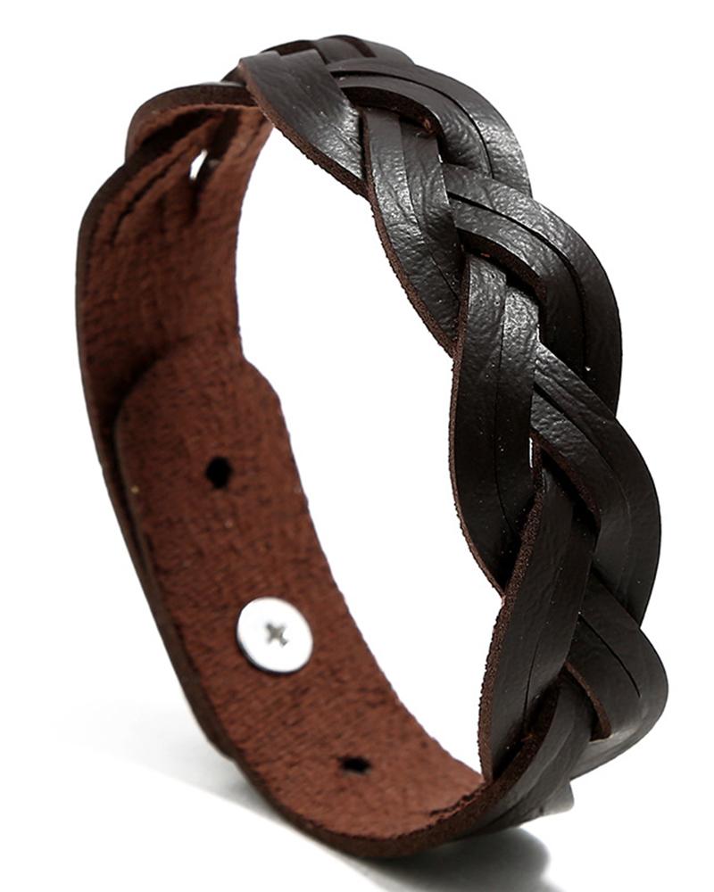 

1pc Braided PU Leather Bracelet, Brown