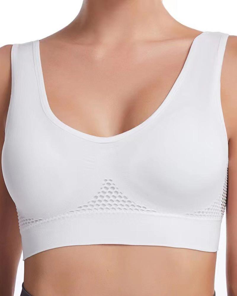 

Hollow Out Push Up U-Back Sports Bra, White
