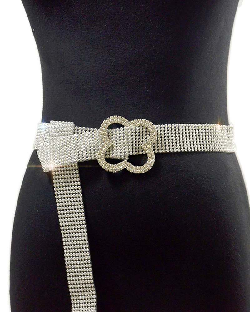 

1pc Floral Buckle Sparkling Rhinestone Decor Belt, Silver