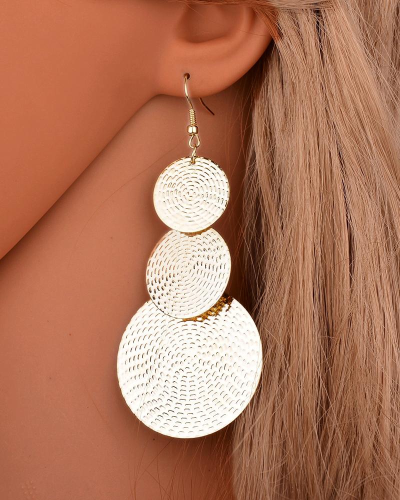 

1Pair Disc Pattern Drop Earrings, Gold