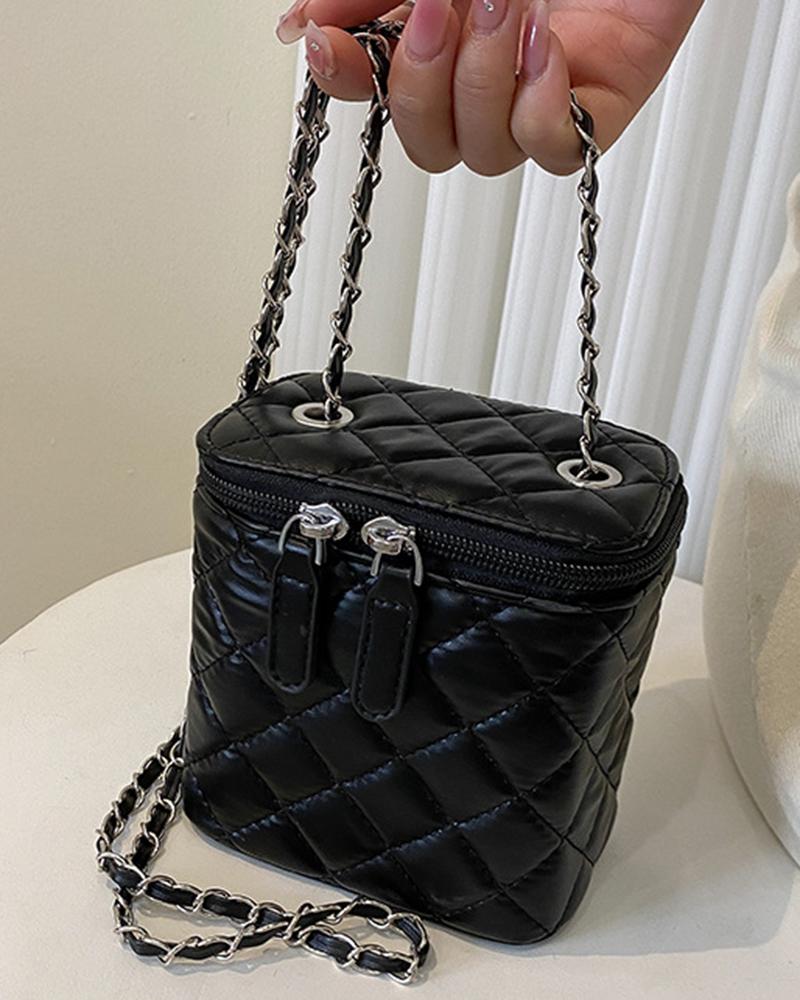 

Quilted Zipper Design Bucket Crossbody Shoulder Bag, Black