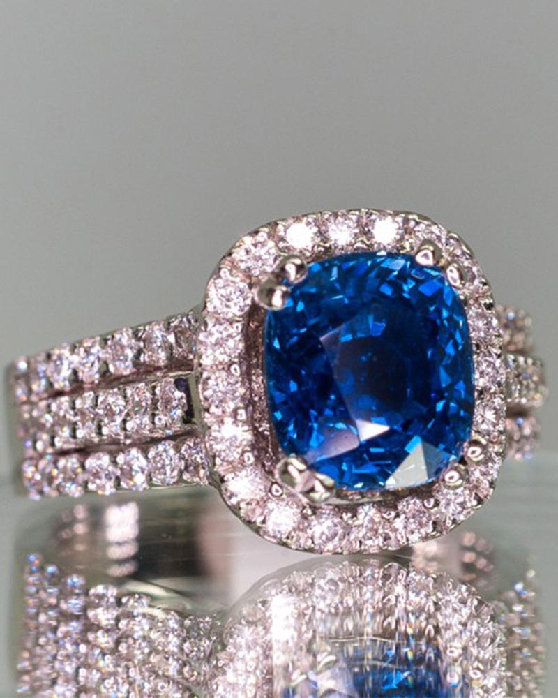 

1pc Faux Zircon Geometric Wedding Ring, Blue