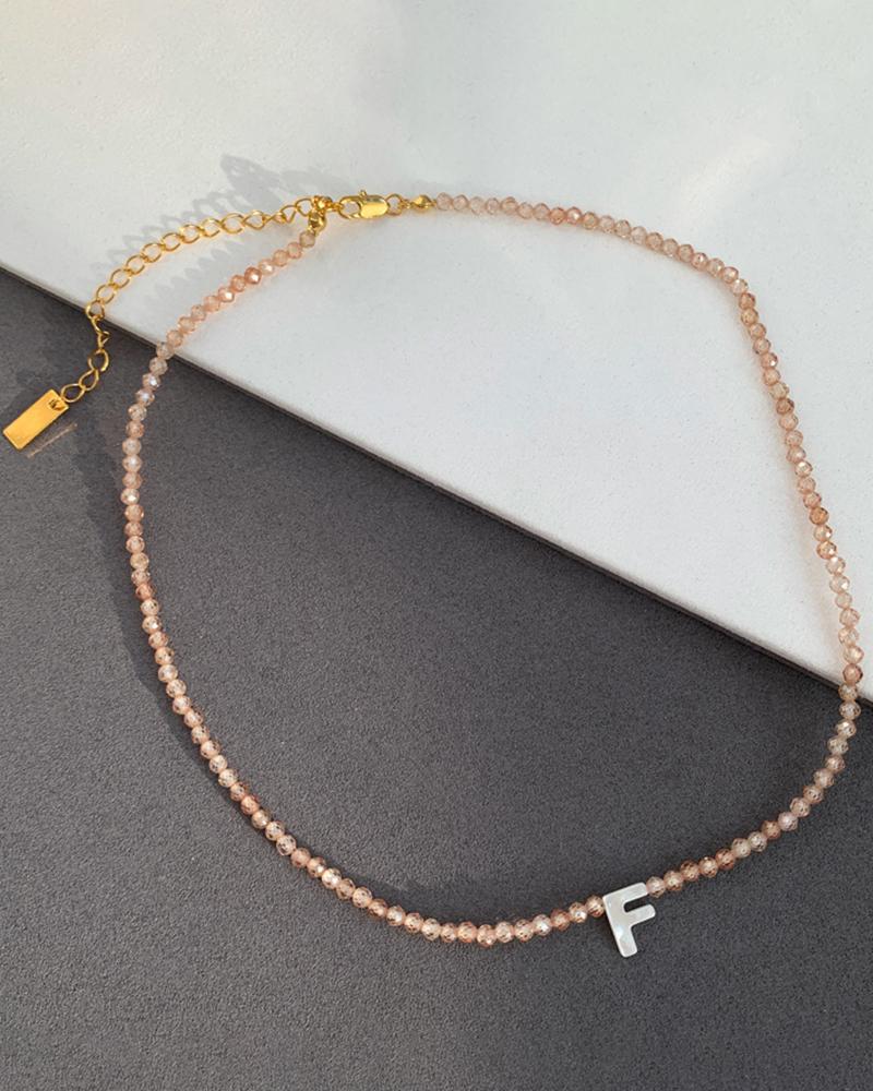 

1pc Beaded Crystal Letter Pendent Necklace, Style6