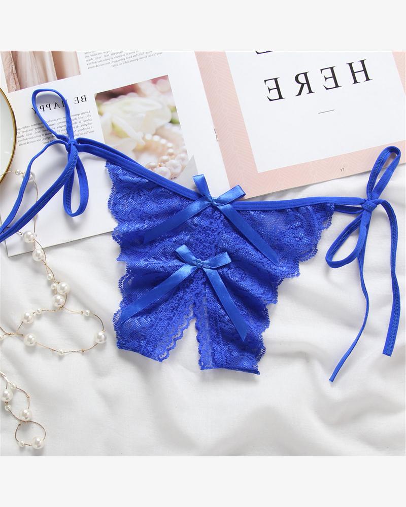 

Skinny Lace Lace-up Thong Panties, Blue