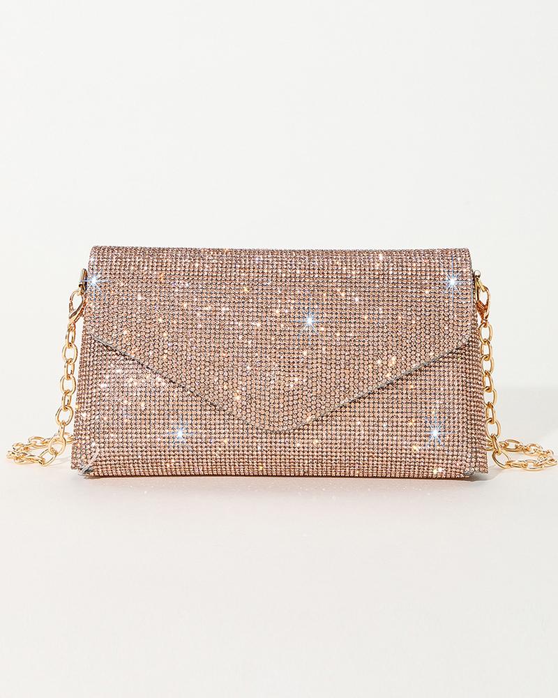 

Allover Rhinestone Evening Envelop Clutch Bag, Champagne