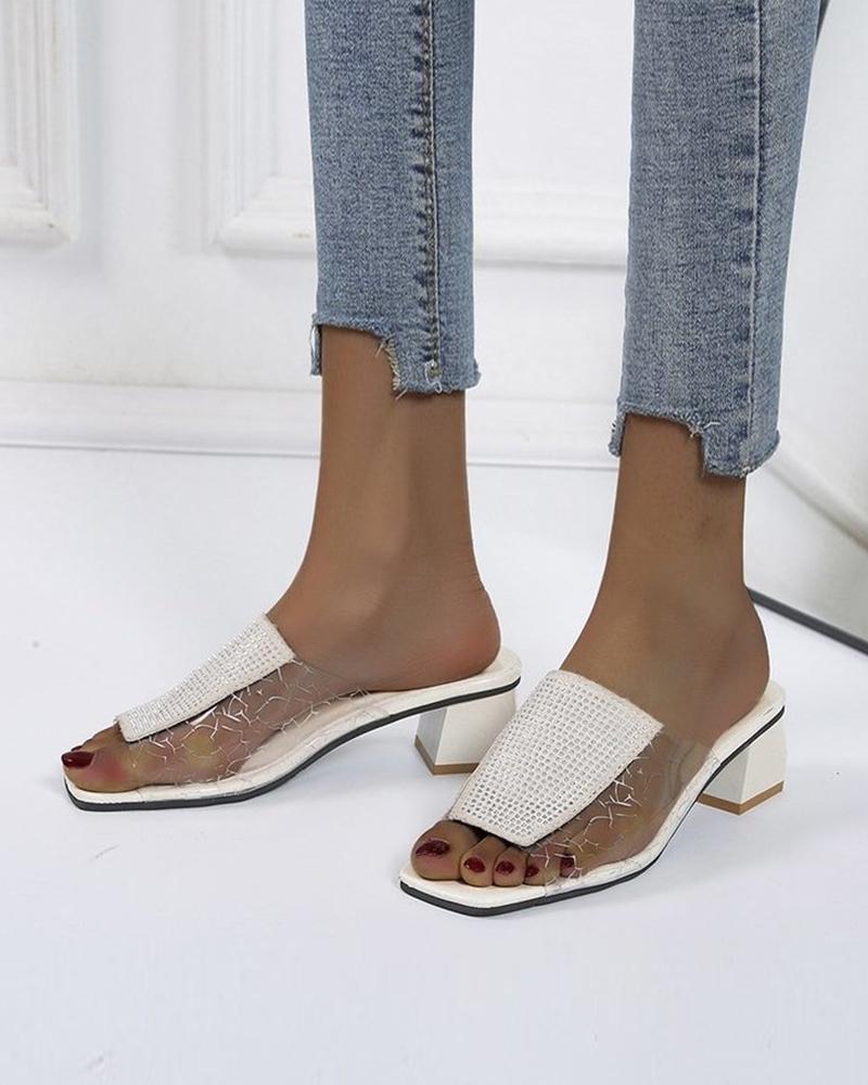 

Solid Pvc Patch Glitter Open-toe High Heel Sandals, White