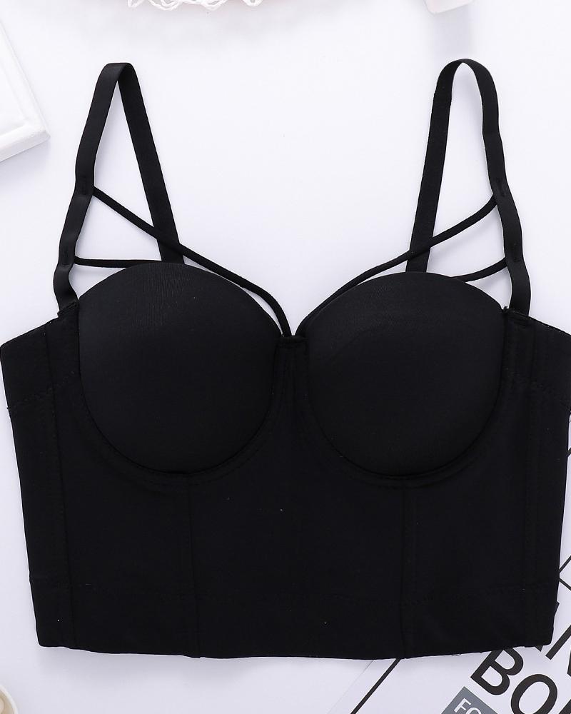 

Multi Strap Buckle Back Crop Corset Top, Black
