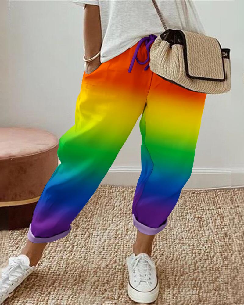 

Ombre Drawstring Cuffed Pants, Multicolor