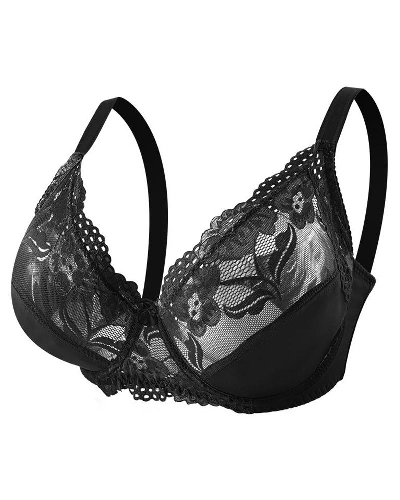 

Plus Size Comfort See Through Crochet Lace Bra, Black