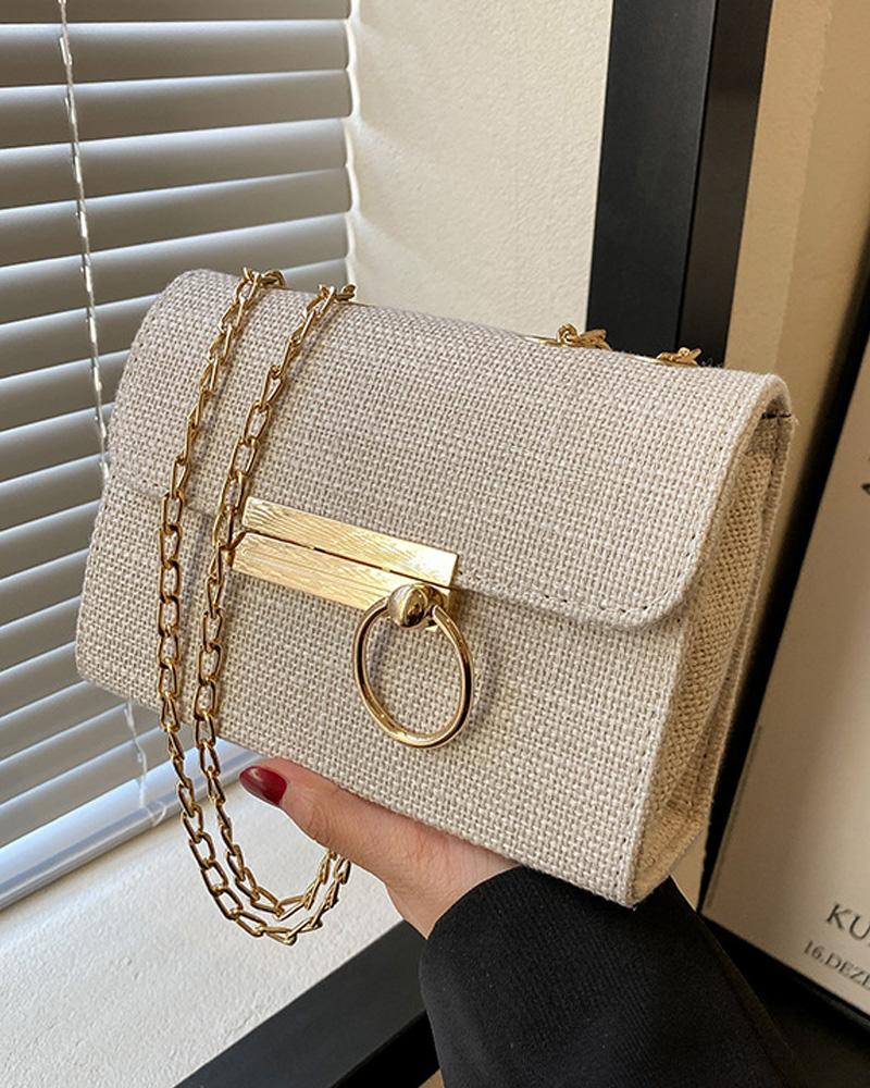 

Chain Strap Lock Flap Shoulder Bag, White