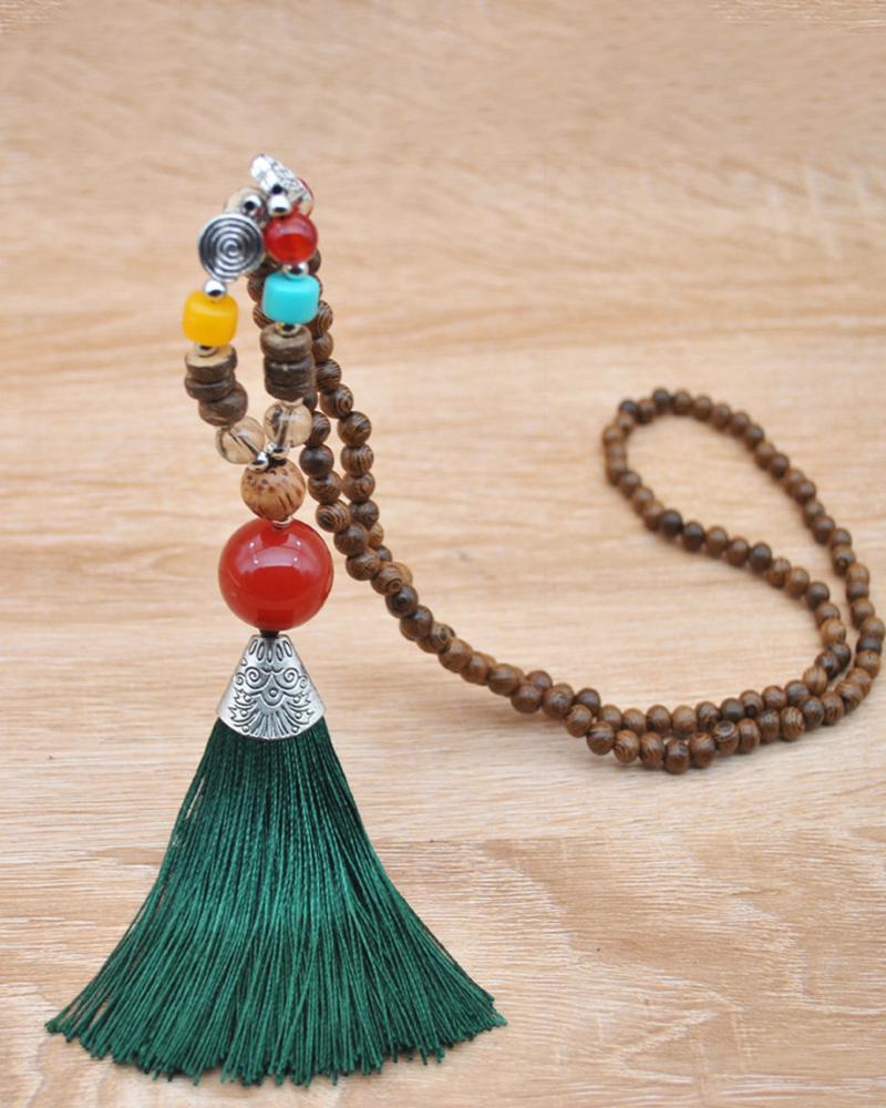 

1pc Bohemian Tribal Beaded Tassel Design Pendant Necklace, Style6