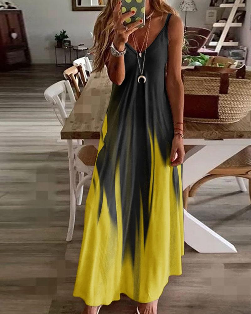 

Spaghetti Strap Colorblock V-Neck Maxi Dress, Black