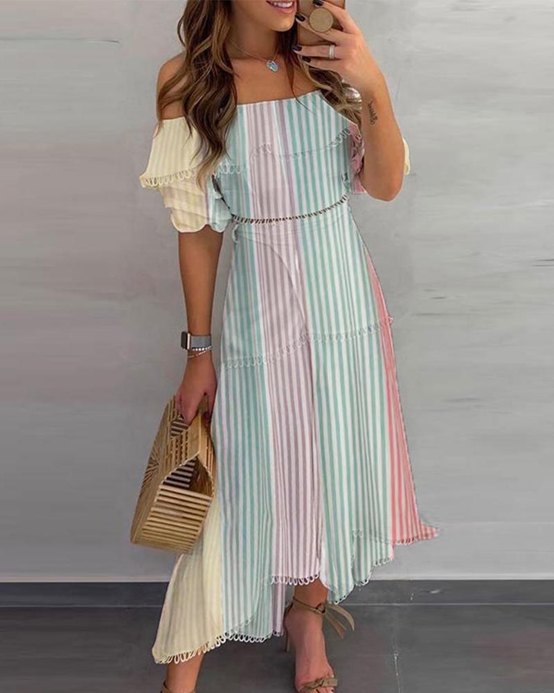 

Multicolor Striped Short Sleeve Loose Midi Dress