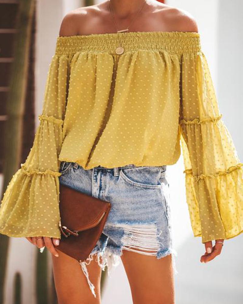 

Off Shoulder Bell Sleeve Tops, Yellow