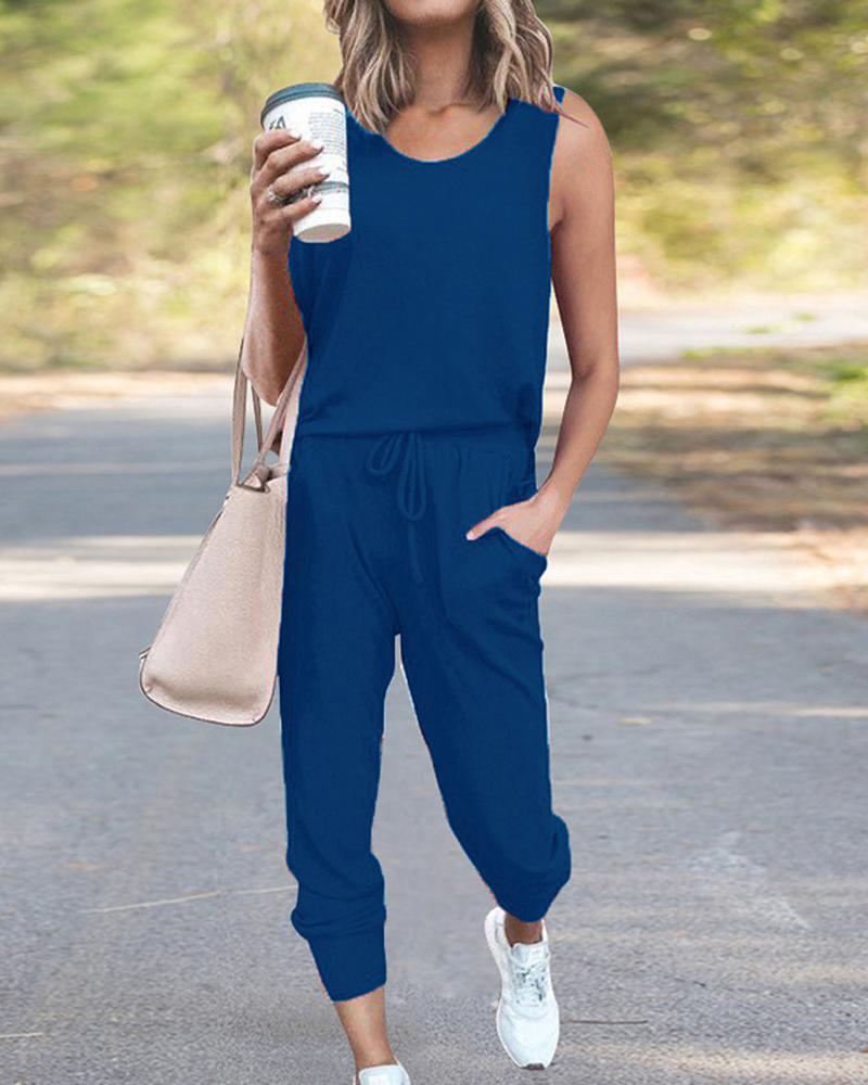 

Casual Tank Top & Drawstring Pants Set, Blue