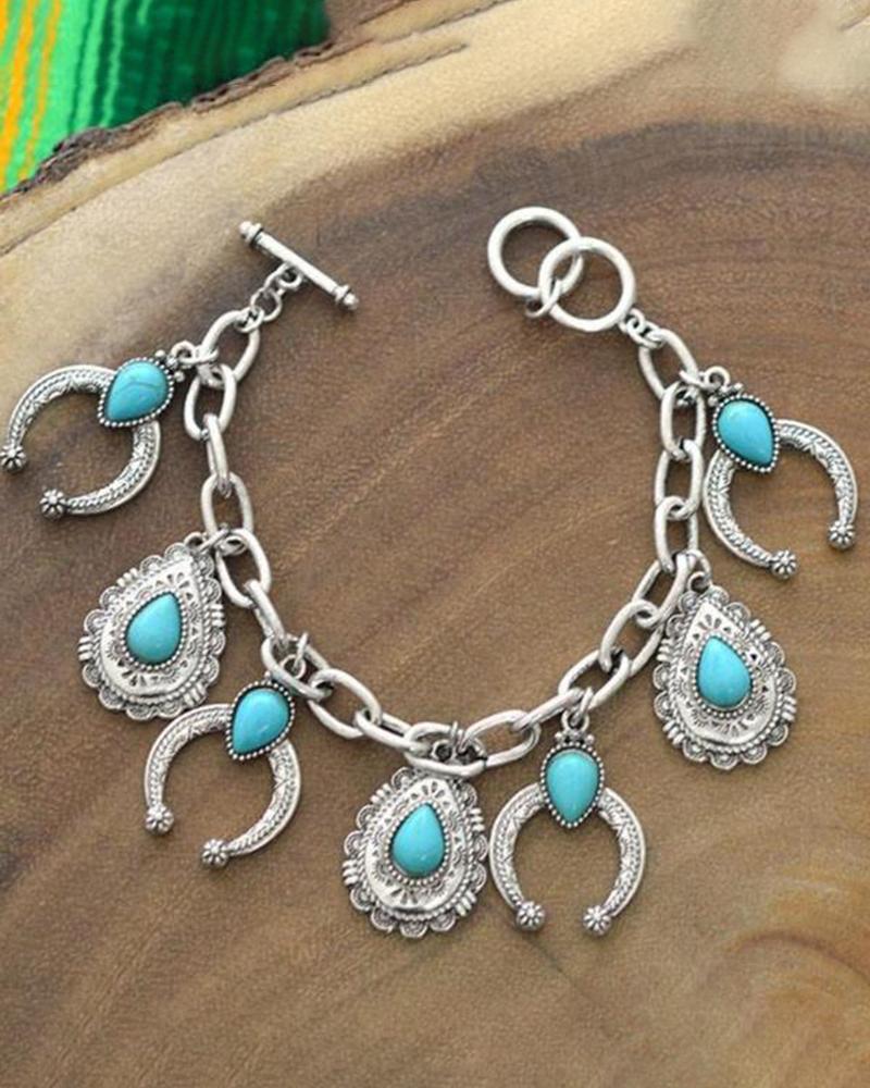 

1pc Bohemian Vintage Moon Pattern OT Toggle Bracelet, Silver