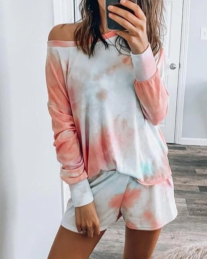 

Long Sleeve Tie Dye Print Pajamas Set, Pink