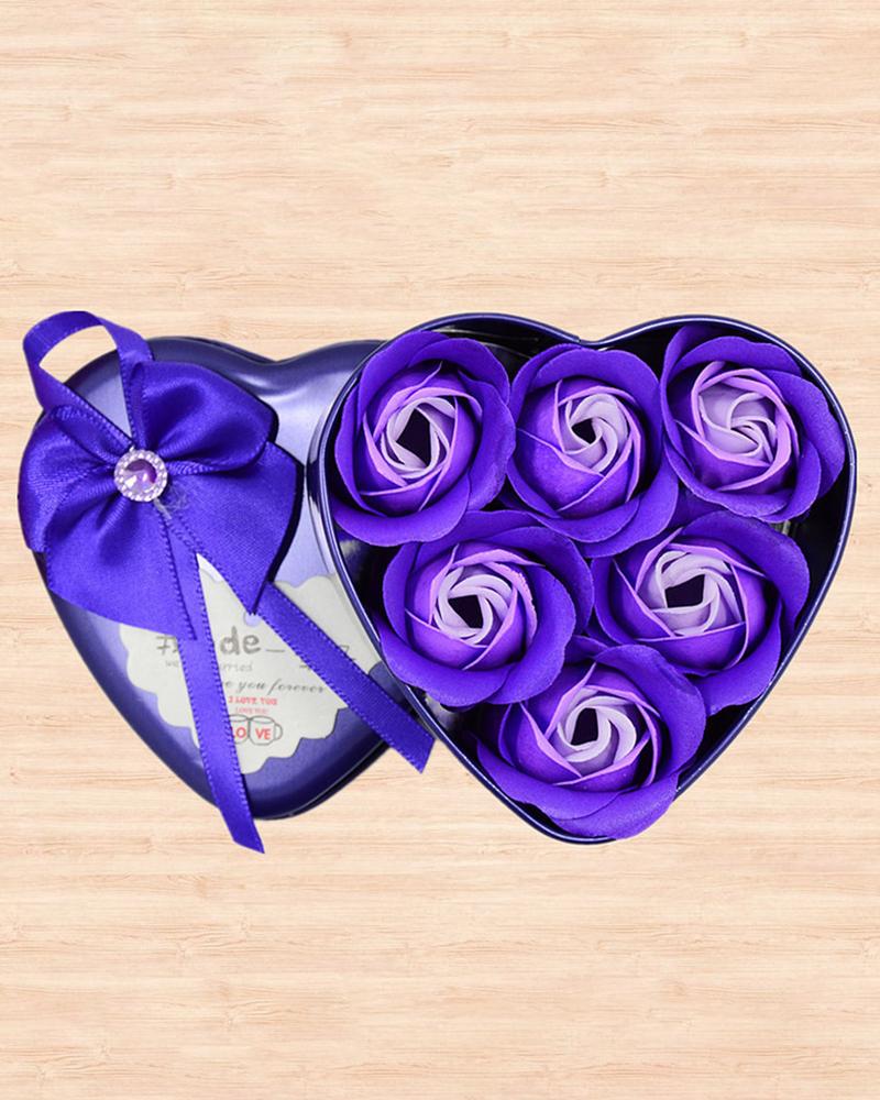 

1pc Rose Soap Flower Bouquet Valentine's Day Heart Shaped Gift Box, Purple