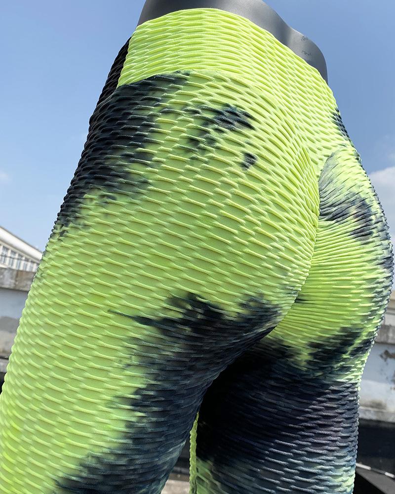 

Tie Dye Fishnet Skinny High Elastic Yoga Pants Active Pants, Yellow