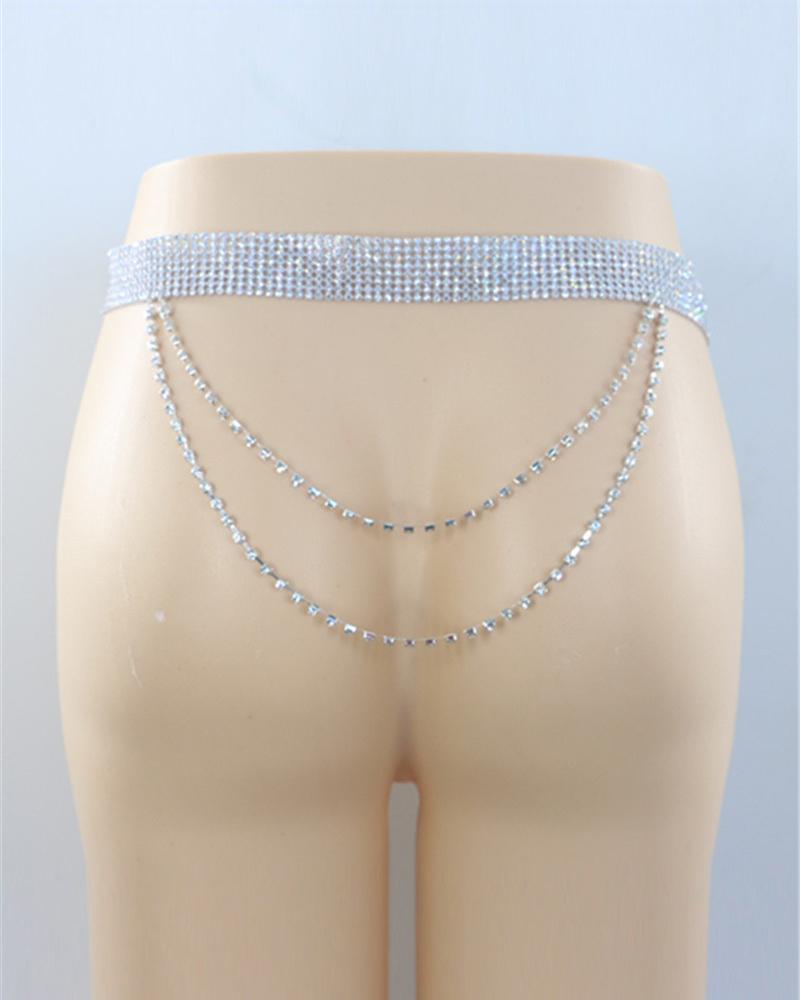 

1PCS Rhinestone Decor Waist Chain, Silver