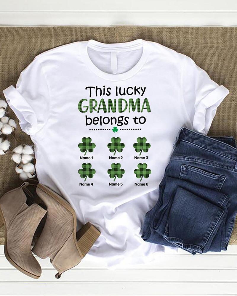 

St. Patrick's Day Clovers & Letter Print Short Sleeve T-shirt, White