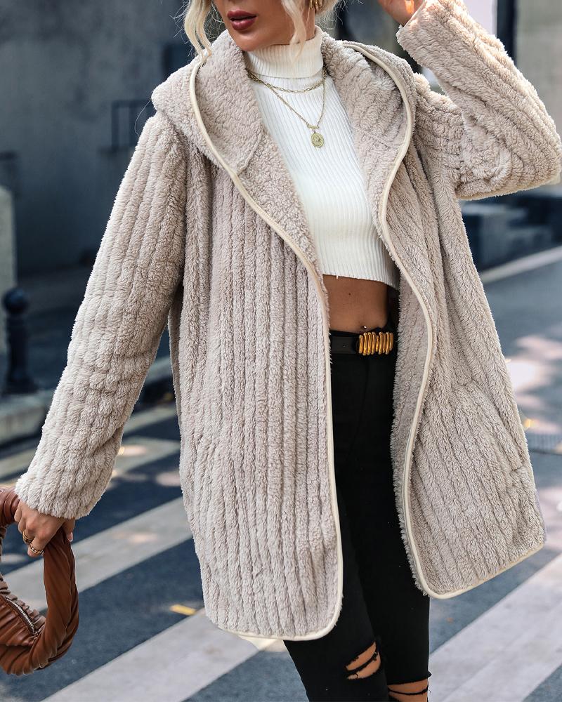 

Long Sleeve Zip Up Hooded Teddy Coat, Khaki