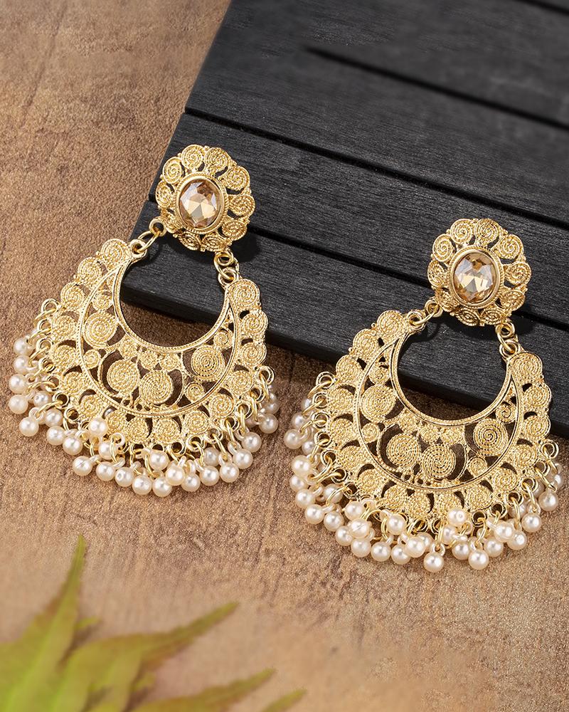 

1Pair Hollow Out Faux Bell Tassel Design Hoop Earrings, Gold