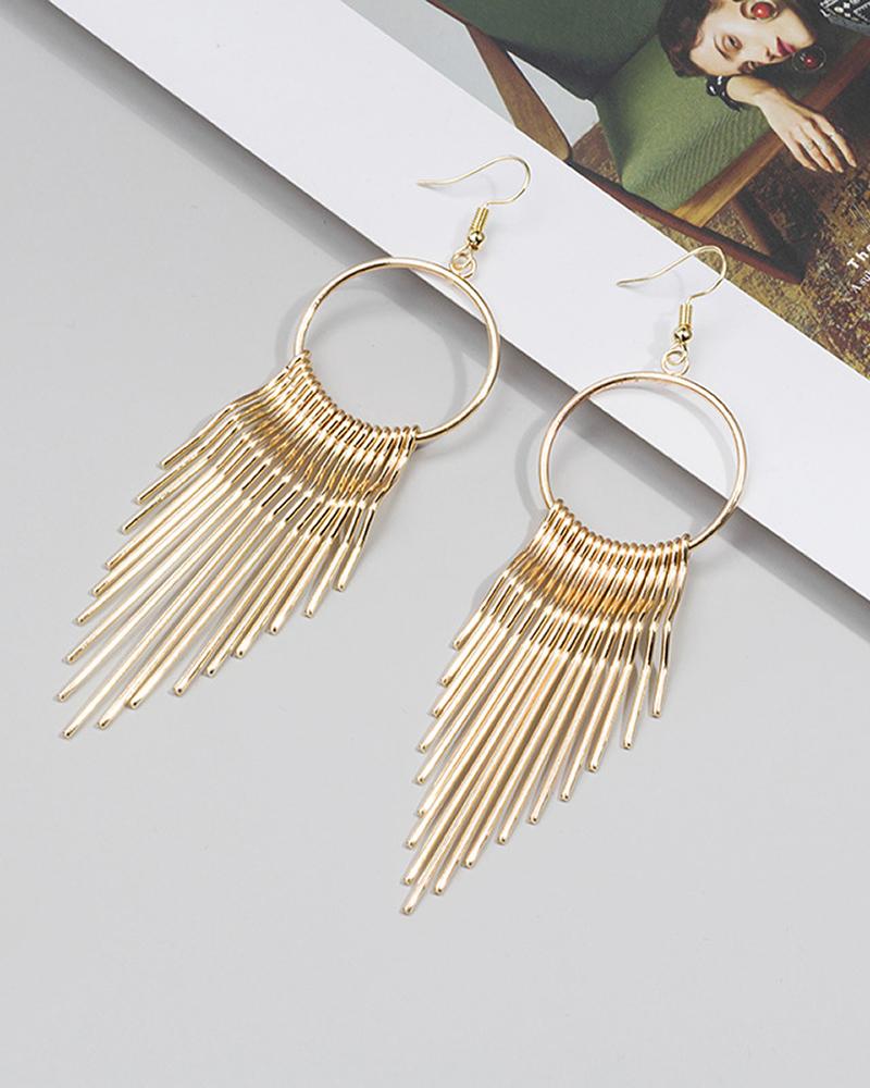 

Round Shaped Tassel Drop Earrings, Gold