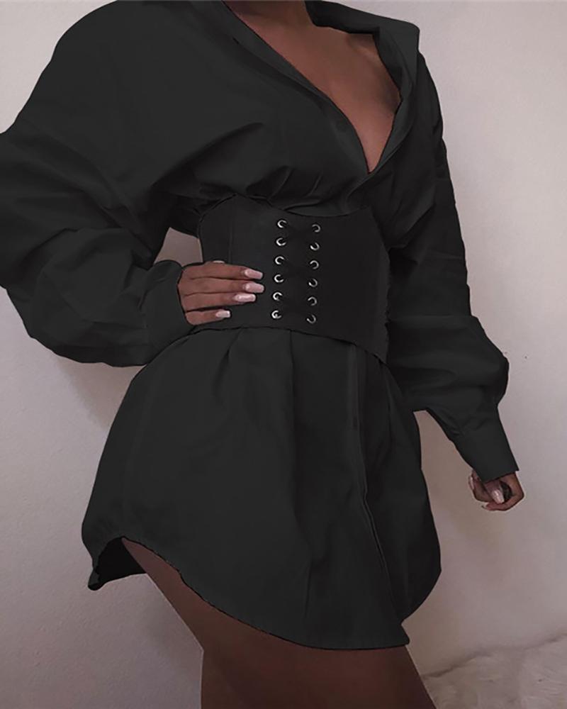 

Lantern Sleeve Button Design Shirt Dress Without Corset, Black