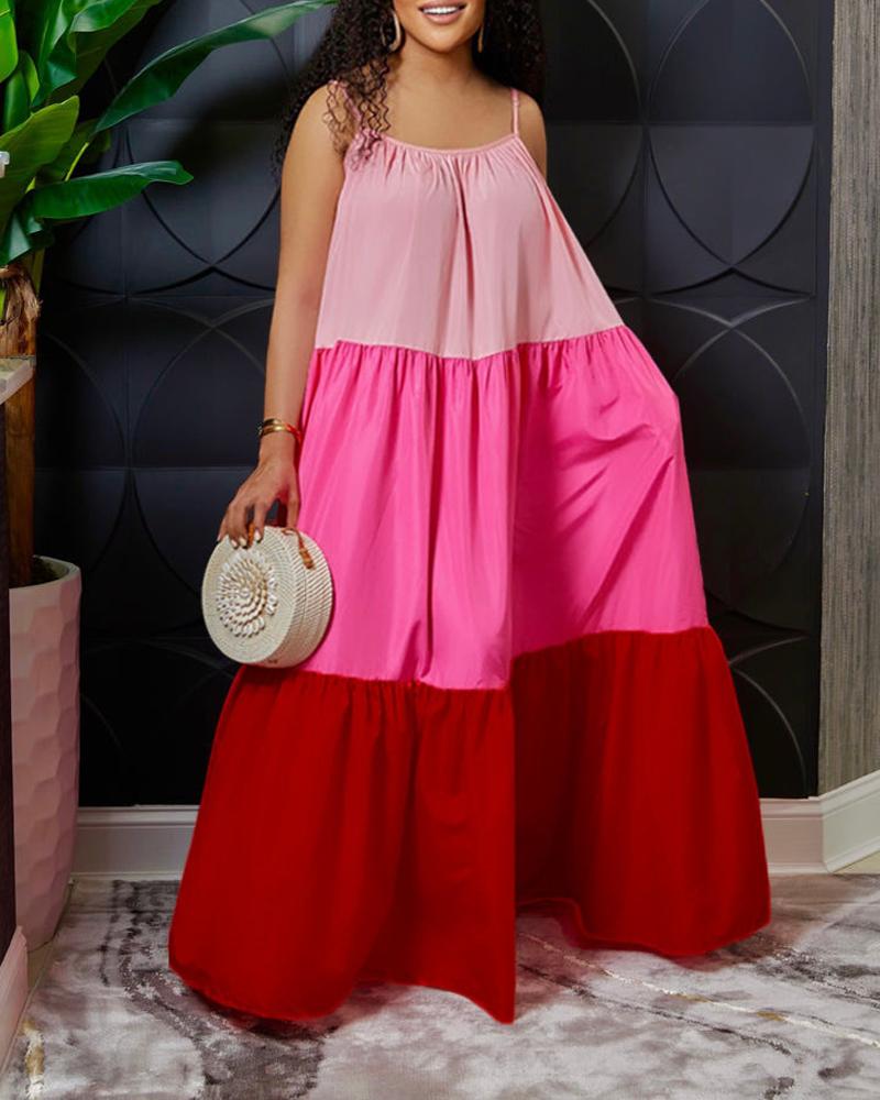 

Colorblock Spaghetti Strap Maxi Swing Dress, Pink