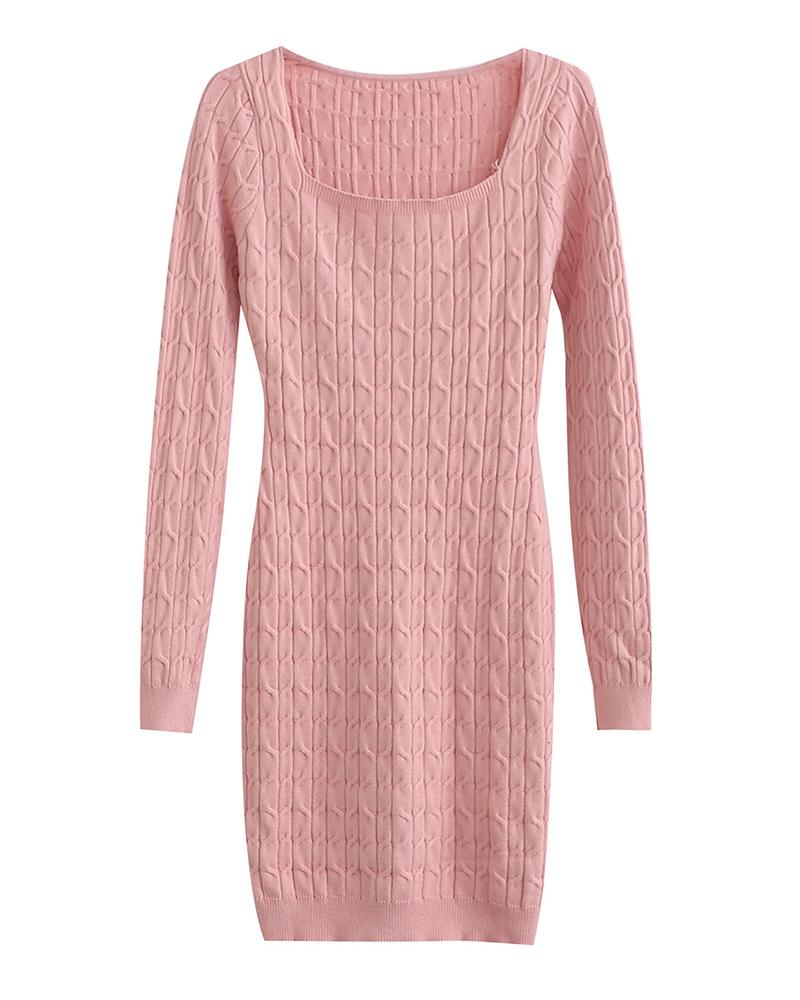 

Braided Long Sleeve Bodycon Knit Dress, Pink