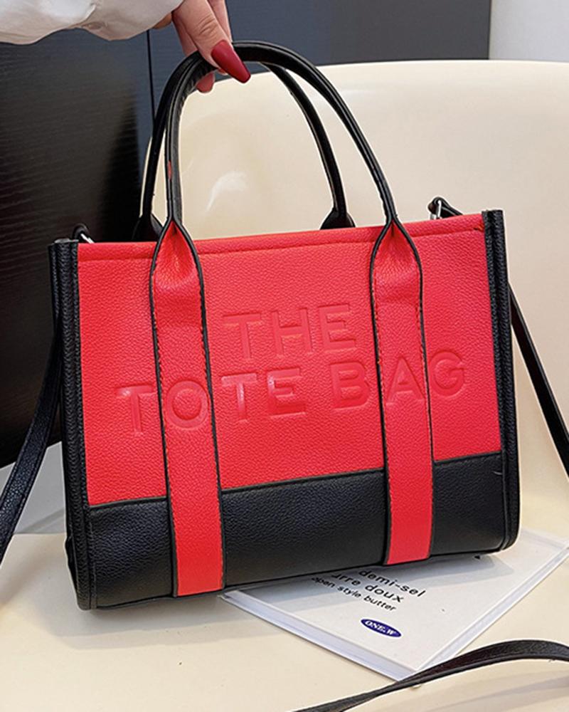 

Letter Embossed Large Capacity Tote Bag, Red