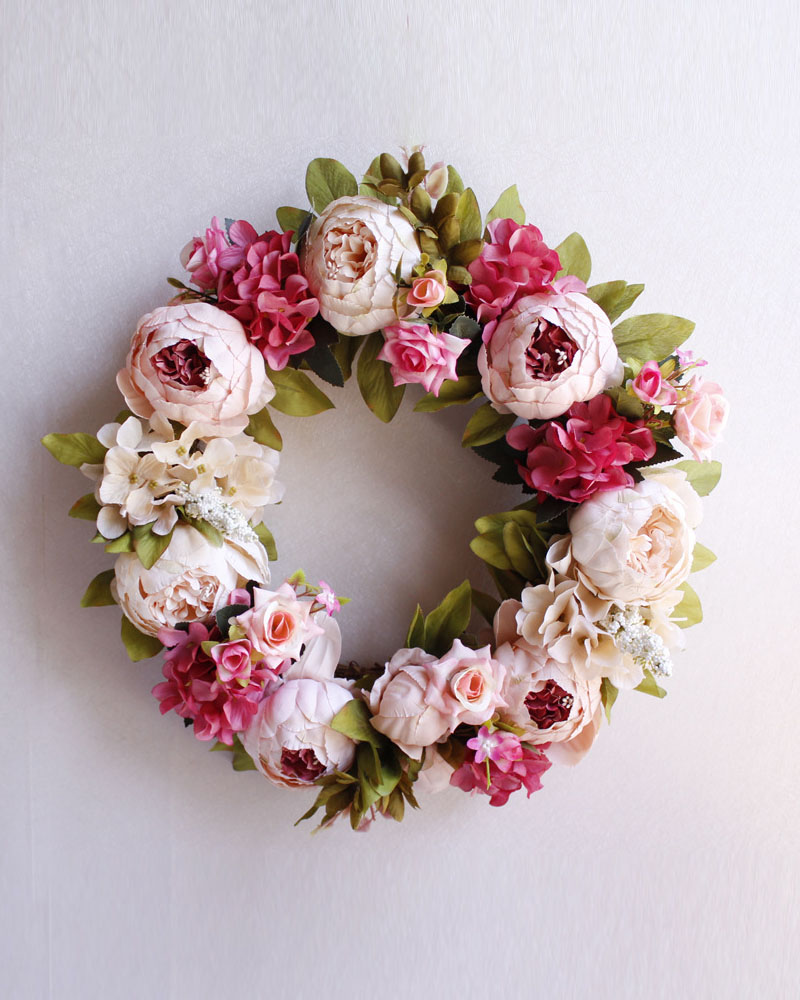 

Artificial Peony Flowers Wreath Spring Floral Wreath For Front Door Wedding Christmas Party Wall Window Decoration, Pink