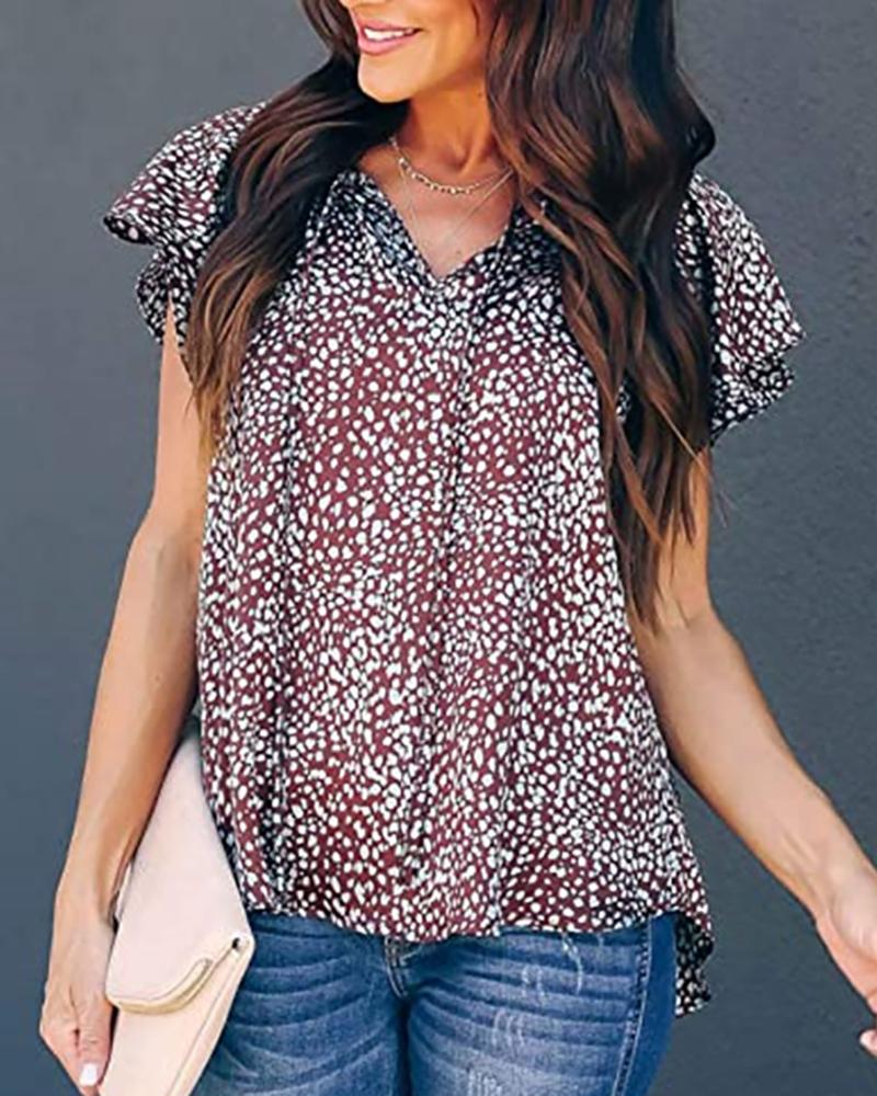 

All Over Print Short Sleeve Top, Brown