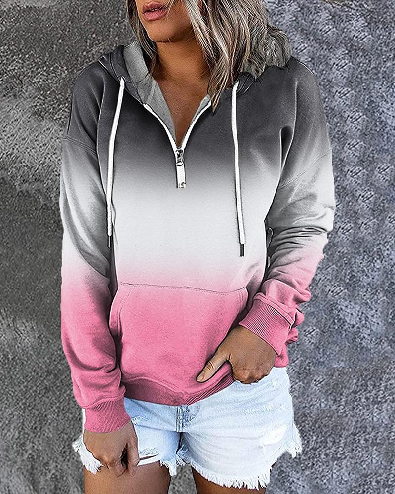 Ombre Zipper Pocket Design Hoodie