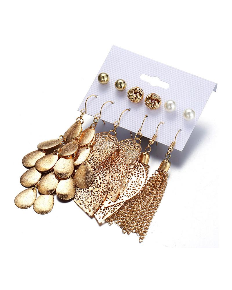 

6 Pairs Beaded Hoop Tassel Ear Cuff Earring Set, Style5