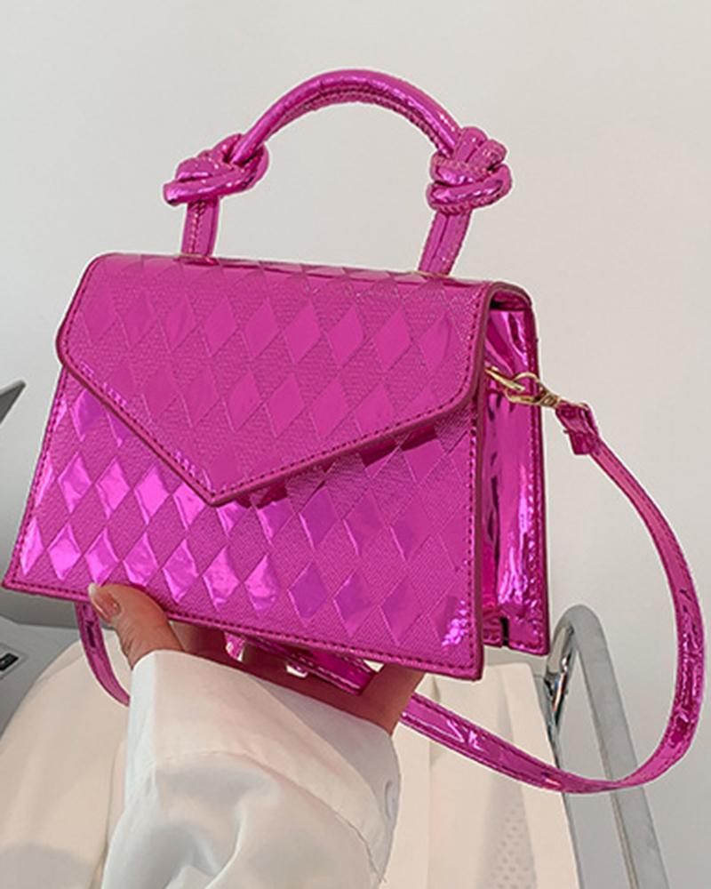 

Argyle Pattern Magnet Satchel Bag, Hot pink