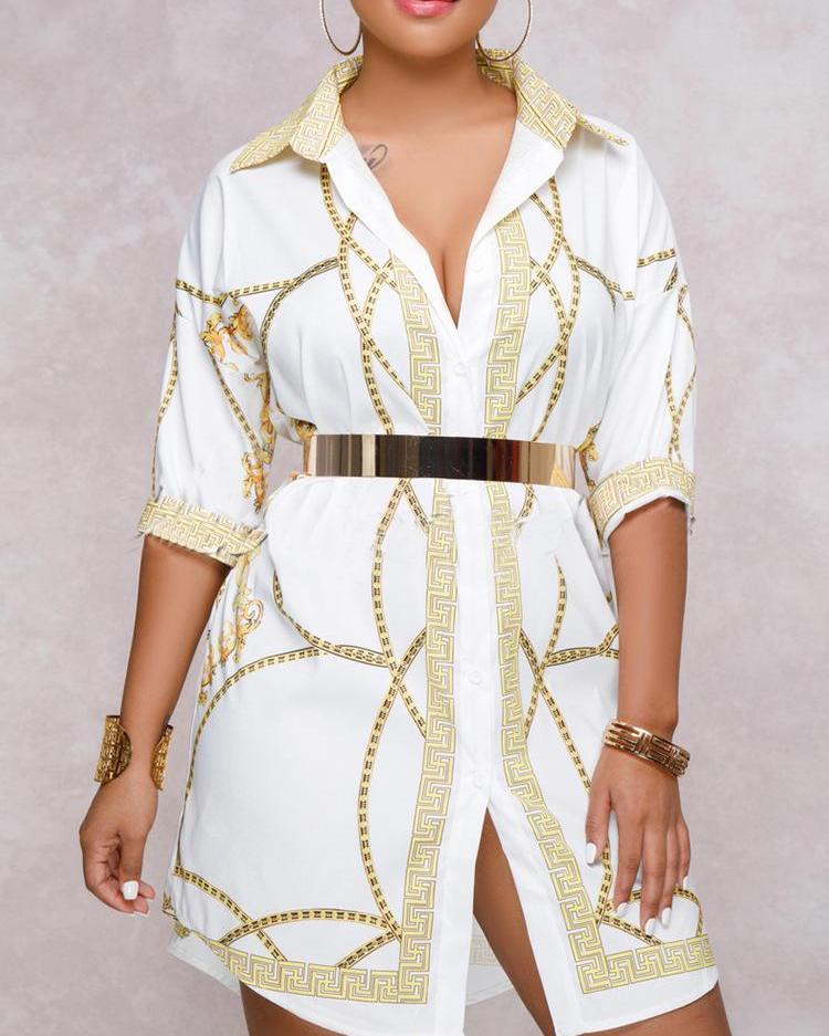 

Fashion Digital Printed Leisure Shirt Dress, White