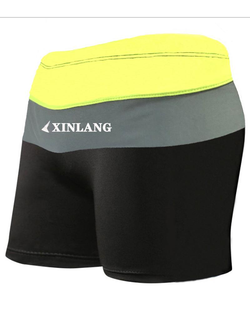 

Color Block Splicing Letter Skinny Swim Short Pants, Green