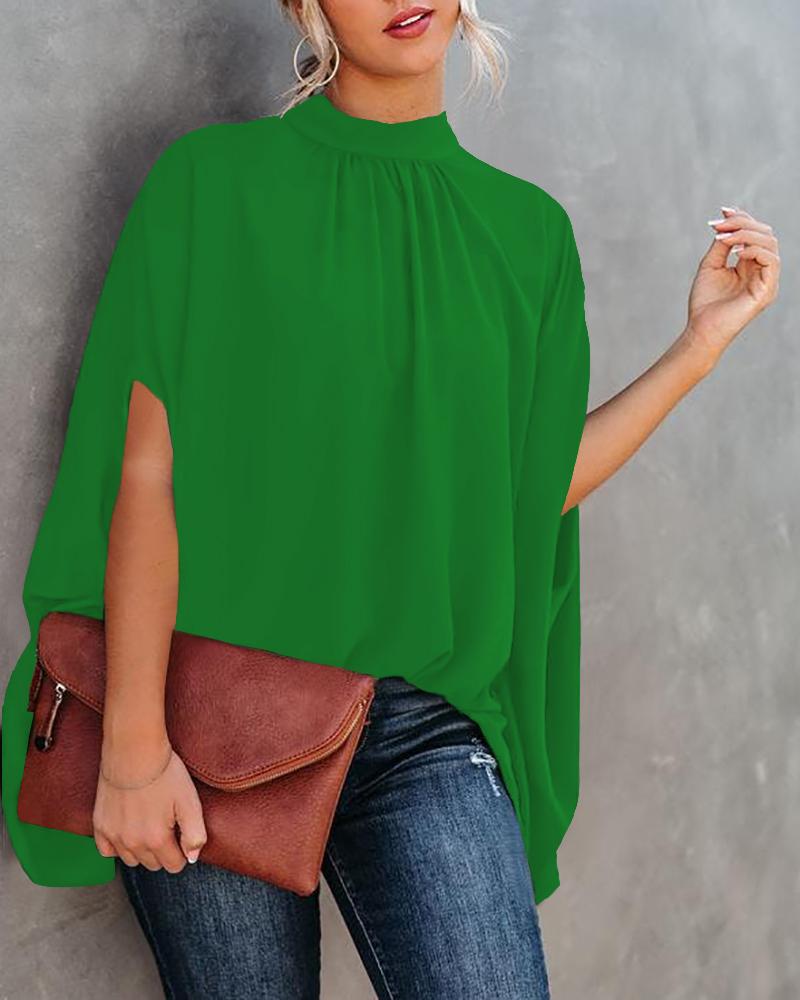 

Batwing Sleeve Cape Design Top, Green