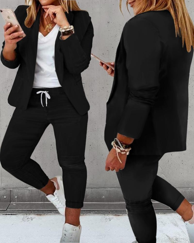 

Blazer Coat & Drawstring Pants Set, Black