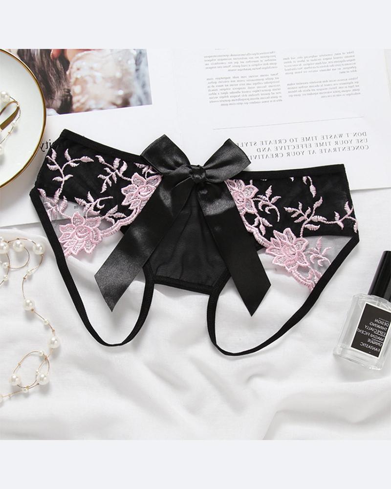 

Skinny Splicing Embroidery Low Waist Panties, Pink