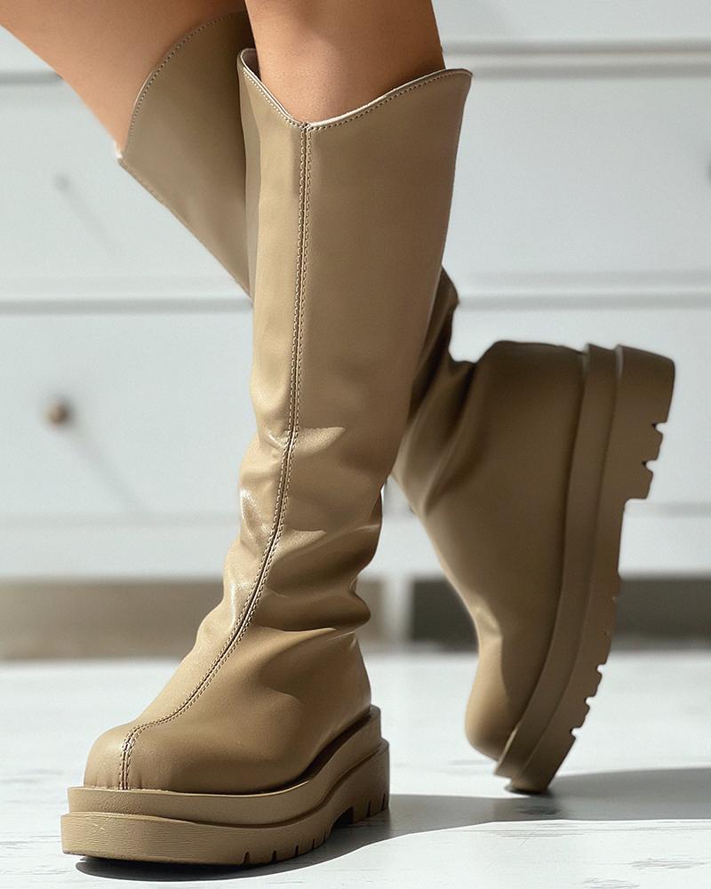 

Platform PU Leather Boots, Brown