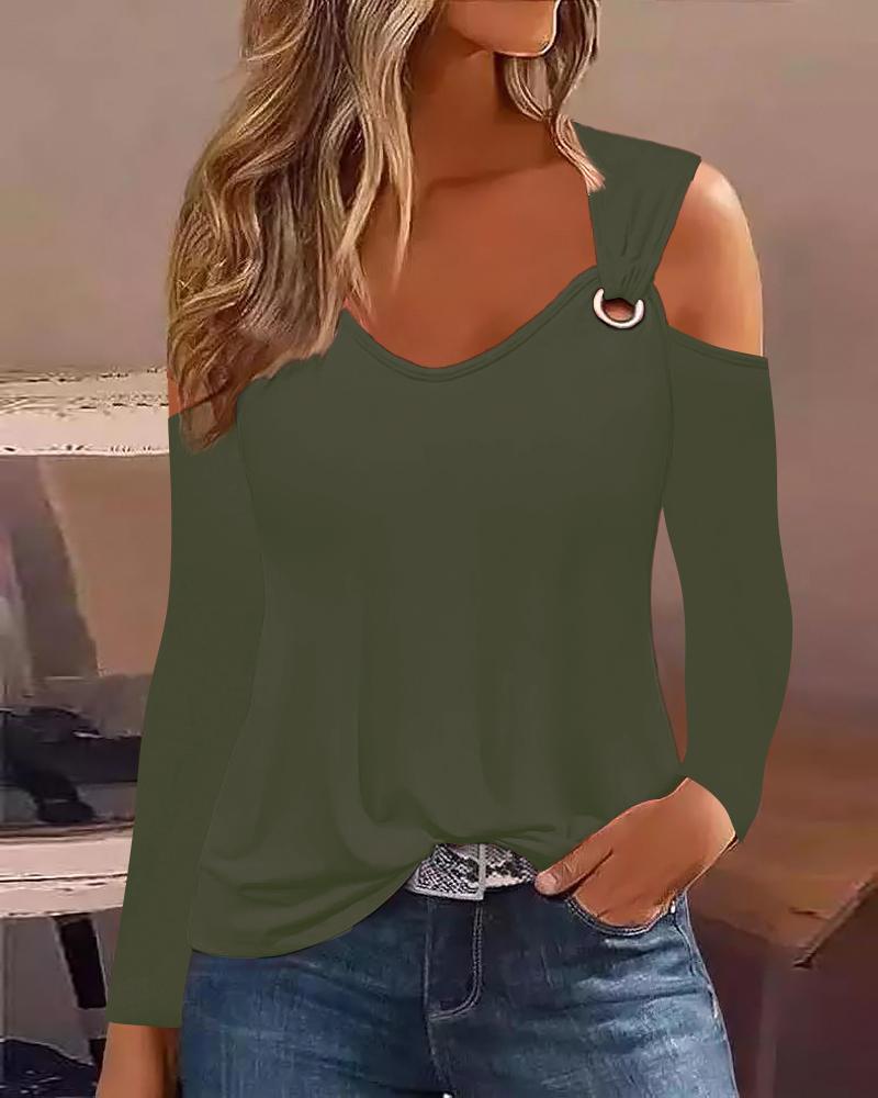 

Cold Shoulder Eyelet Casual Top, Green