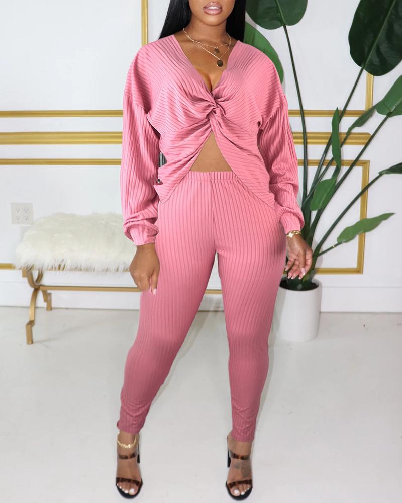 

Striped Long Sleeve Suit Sets, Pink