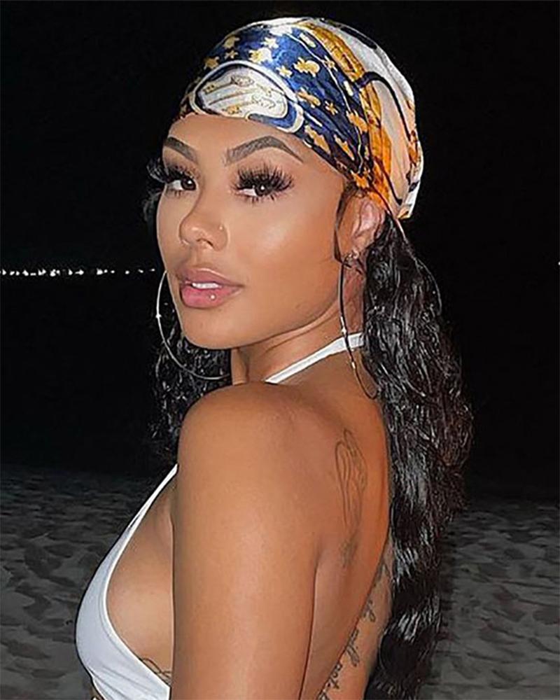

Scarf Print Multi-way Square Bandana Headband, Blue